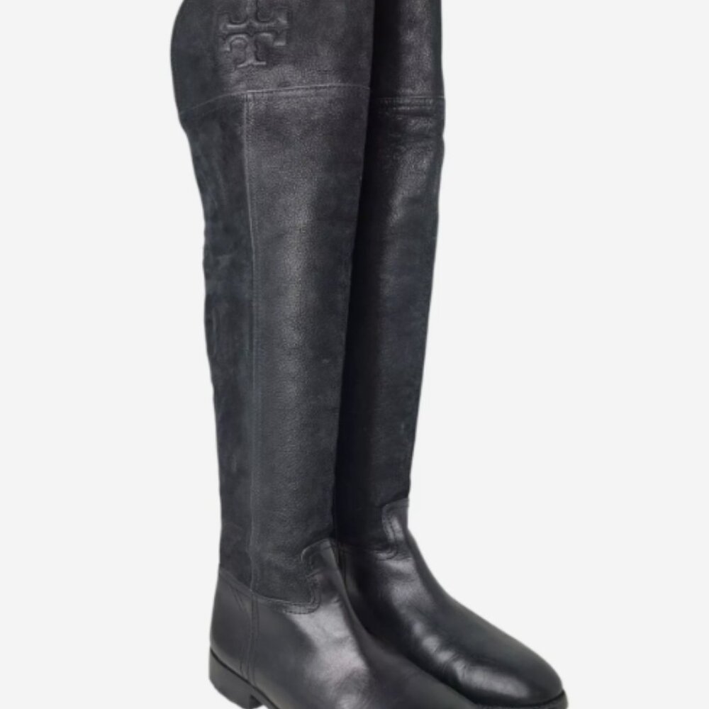 Tory Burch Simone Black Leather Over -The-Knee Boots | Sz 6.5 - Picture 2 of 10